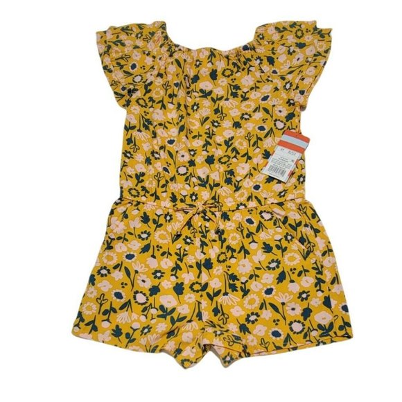 Cat & Jack Toddler Girls' Tie-Back Floral Short Sleeve Romper Yellow 3T - Picture 2 of 4